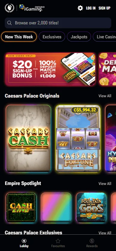 Caesars Casino mobile games catalogue