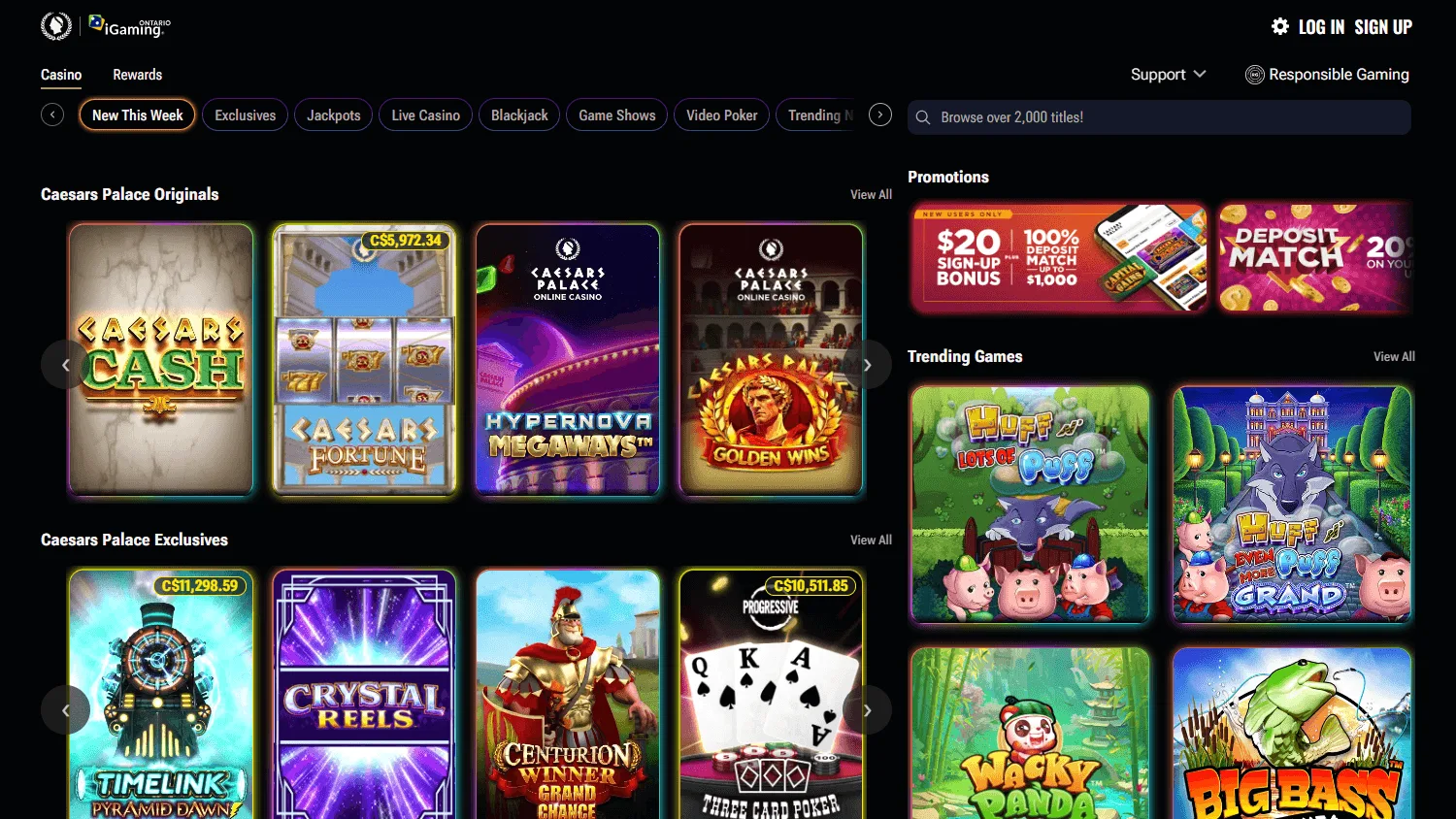 Caesars Casino desktop games catalogue